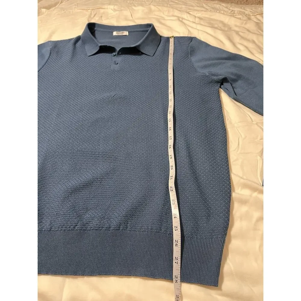 Men’s Blue‎ Long Sleeve Collared Knit Polo Sweater Textured Front Size Large